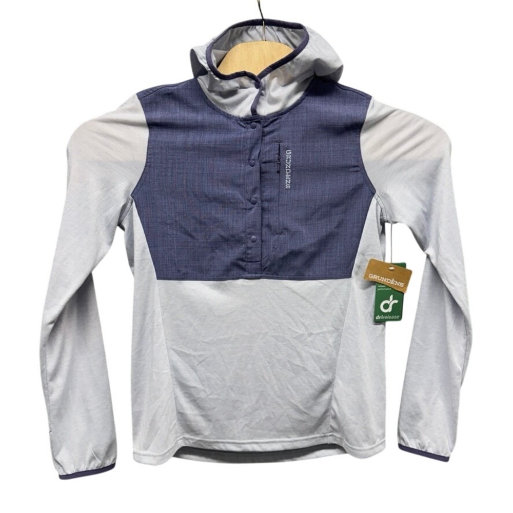 NWT Grundens Windward Hoodie Womens Med Blue Grey Drirelease Sun Shirt NWT